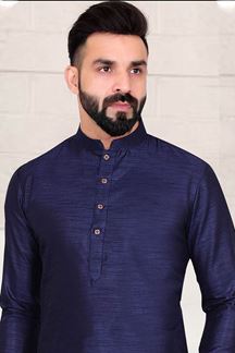 Picture of  Artistic Navy Blue Colored Designer Kurta Pajama with Jacket