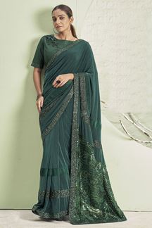 Picture of  Lovely Dark Green Colored Readymade Designer Saree