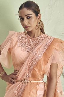 Picture of  Artistic Light Peach Colored Readymade Designer Saree