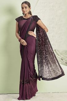 Picture of  Stunning Wine Colored Readymade Designer Saree