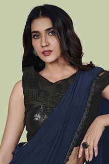 Picture of  Gorgeous Navy Blue Colored Readymade Designer Saree