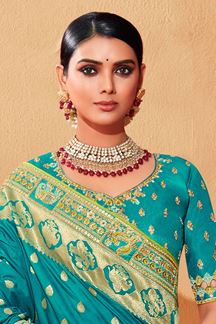 Picture of  Stunning Rama and Parrot Green Colored Designer Saree
