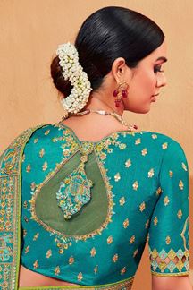 Picture of  Stunning Rama and Parrot Green Colored Designer Saree