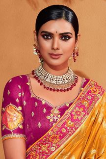 Picture of  Astounding Yellow and Pink Colored Designer Saree