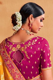 Picture of  Astounding Yellow and Pink Colored Designer Saree