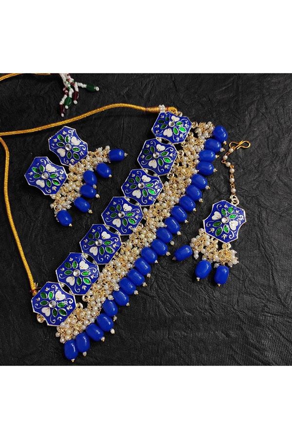 Picture of GlamorousRoyal Blue Colored Designer Meenakari Choker Set