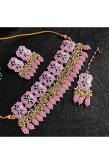 Picture of AttractiveLight Pink Colored Designer Meenakari Choker Set