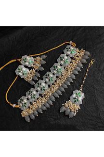 Picture of EnticingGrey Colored Designer Meenakari Choker Set