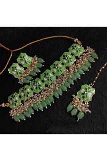 Picture of MagnificentPista Colored Designer Meenakari Choker Set