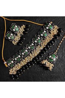 Picture of StunningBlack Colored Designer Meenakari Choker Set