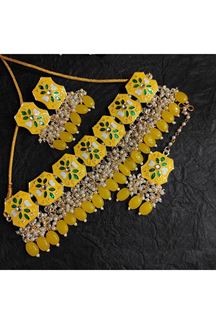 Picture of ImpressiveYellow Colored Designer Meenakari Choker Set