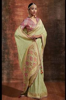 Picture of Trendy Pista Green and Pink Colored Designer Saree