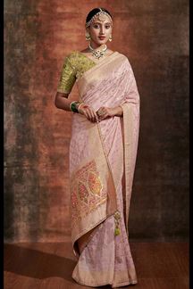 Picture of Irresistible Peach and Parrot Green Colored Designer Saree