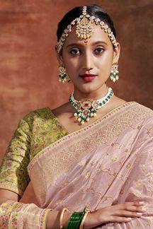 Picture of Irresistible Peach and Parrot Green Colored Designer Saree