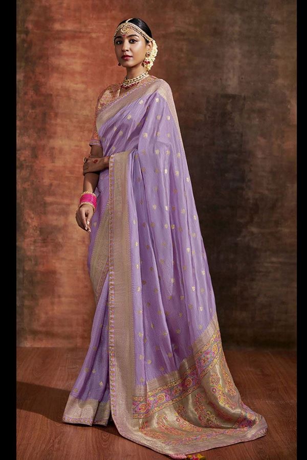 Picture of Marvelous Lavender and Peach Colored Designer Saree