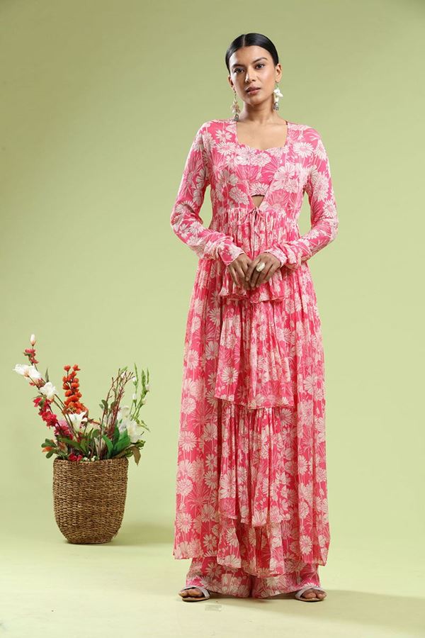 Picture of Magnificent Pink Colored Designer Indo-Western Suit