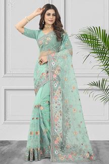 Picture of AestheticDusty Firozi Colored Designer Saree
