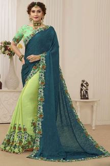 Picture of AestheticRama and Light Green Colored Designer Saree