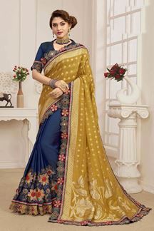 Picture of AttractiveMustard and Royal BlueColored Designer Saree