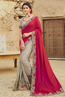 Picture of ExuberantRed and Ivory Colored Designer Saree