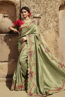 Picture of MarvelousGreen and Red Colored Designer Saree