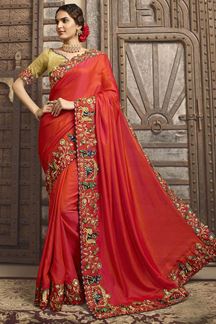 Picture of TrendyRed and Golden Colored Designer Saree