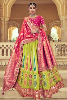 Picture of GlamorousLiril Green and Pink Colored Designer Lehenga Choli