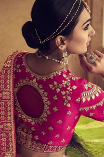 Picture of GlamorousLiril Green and Pink Colored Designer Lehenga Choli