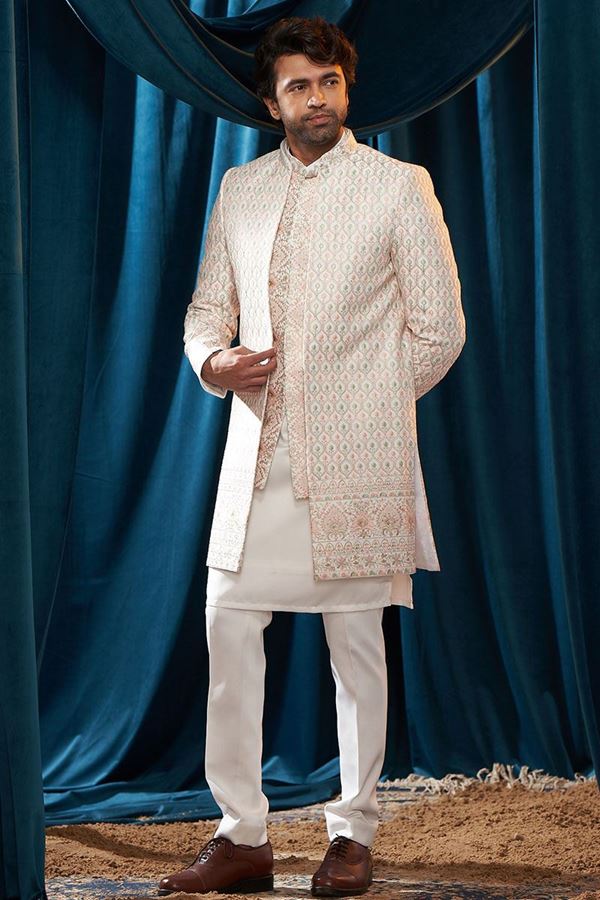 Picture of  Glamorous White Colored Designer Indo Western Sherwani