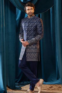 Picture of  ImpressiveNavy Blue Colored Designer Indo Western Sherwani