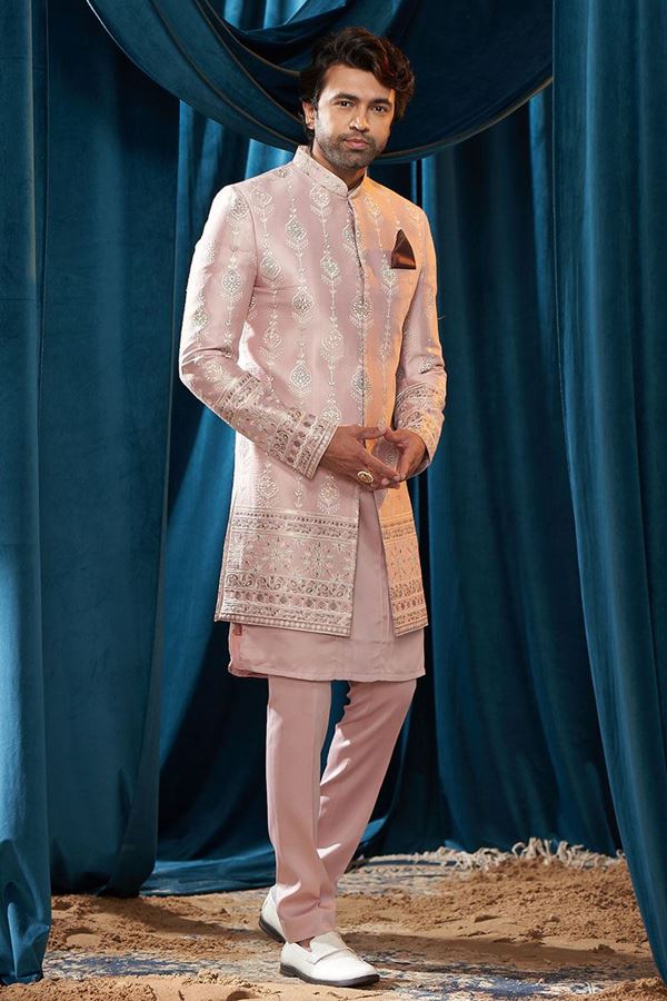 Picture of  AttractiveLight Pink Colored Designer Indo Western Sherwani