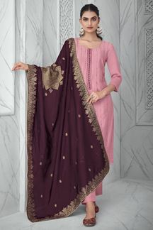 Picture of Impressive Baby Pink Colored Designer Suit (Unstitched suit)