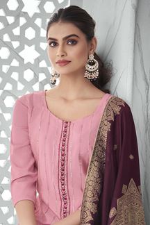 Picture of Impressive Baby Pink Colored Designer Suit (Unstitched suit)