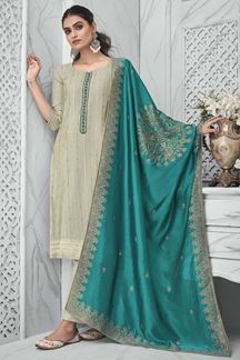 Picture of Charming Firozi Colored Designer Suit (Unstitched suit)
