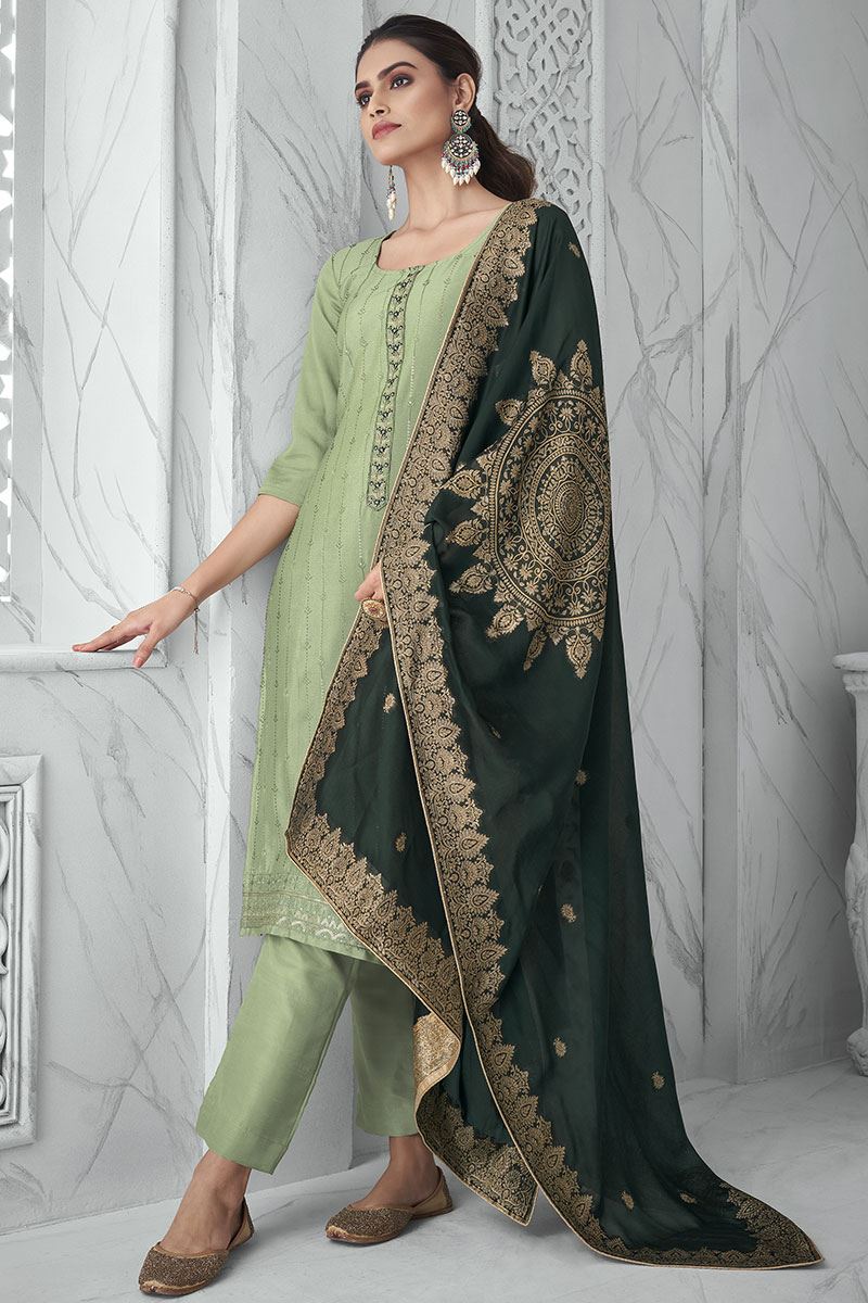 Pista Green Ladies Designer Salwar Suits, Dry Clean, Straight at Rs 1290 in  Ahmedabad