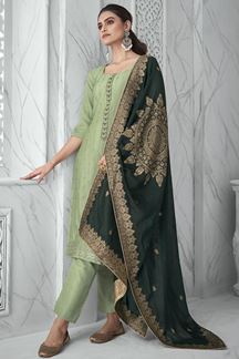 Picture of Glorious Pista Green Colored Designer Suit (Unstitched suit)