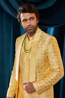 Picture of  LovelyYellow Colored Designer Indo Western Sherwani