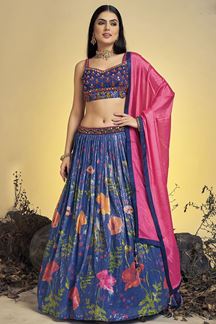 Picture of Awesome Navy Blue Colored Designer Lehenga Choli