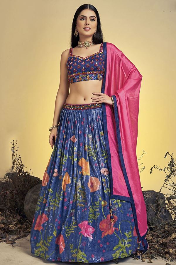 Picture of Awesome Navy Blue Colored Designer Lehenga Choli