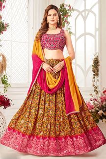 Picture of Astounding Pink and Yellow Colored Designer Lehenga Choli