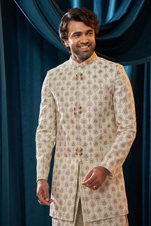 Picture of  Awesome Off-White Colored Designer Indo Western Sherwani  