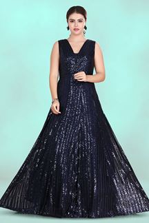 Picture of Marvelous Navy Blue Colored Designer Gown