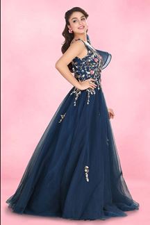 Picture of Exuberant Navy Blue Colored Designer Gown