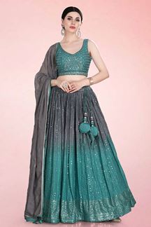 Picture of Astounding Teal and Grey Colored Designer Lehenga Choli
