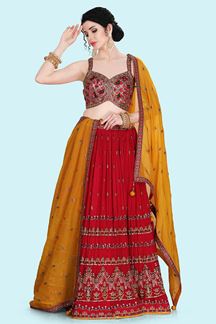 Picture of Glorious Pink and Yellow Colored Designer Lehenga Choli