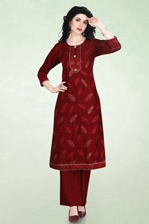 Picture of Creative Maroon Colored Designer Kurti with pant