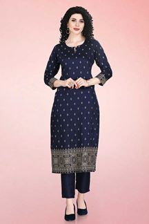 Picture of Fascinating Navy Blue Colored Designer Kurti with pant