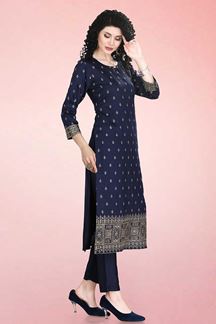Picture of Fascinating Navy Blue Colored Designer Kurti with pant