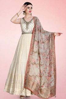 Picture of Delightful Cream Colored Designer Anarkali Suit