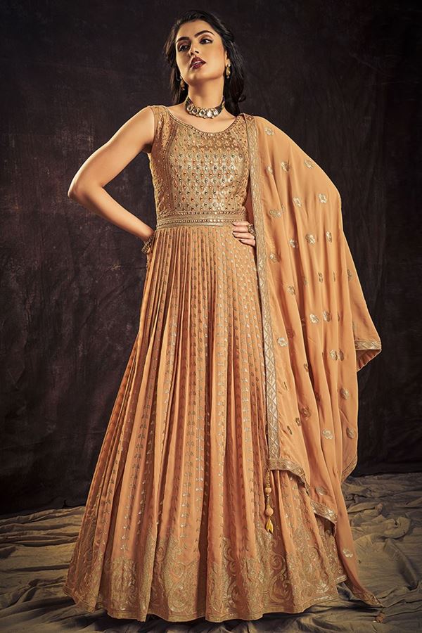 Picture of Delightful Apricot Colored Designer Gown